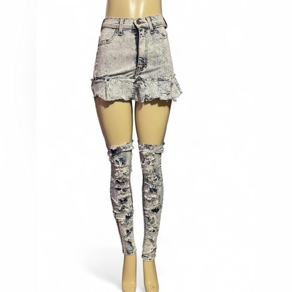 Vibrant Distressed Denim Mini Skirt